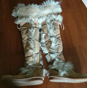 DKNY knee high fur boots